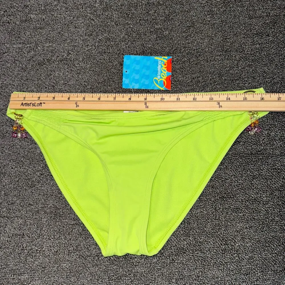 No Boundaries Y2K Lime/Neon Green Bikini Bottom Boho Women's Size Large NWT